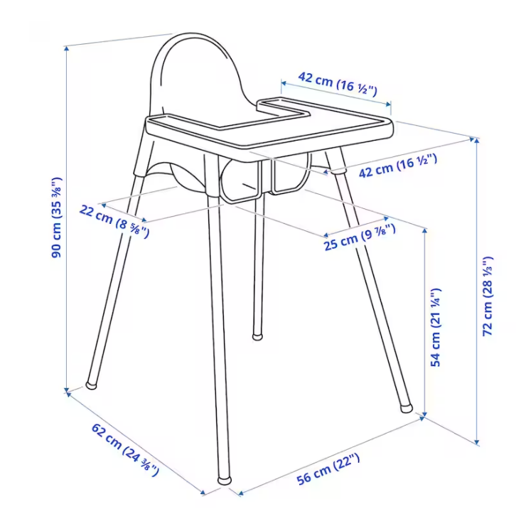 ANTILOP Kerusi tinggi dengan dulang, berwarna merah jambu/perak