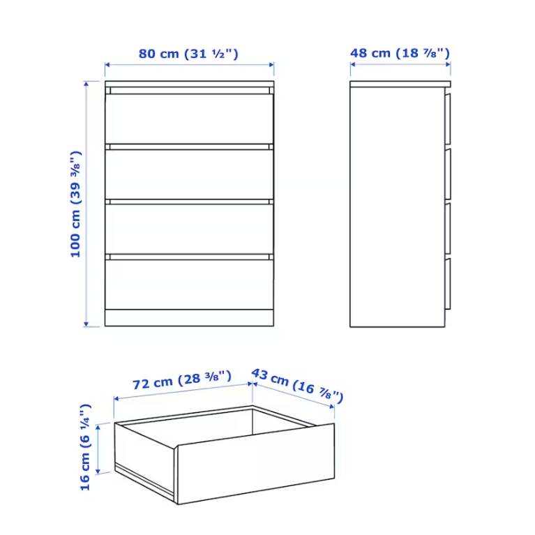MALM Chest of 4 drawers, white80x100 cm