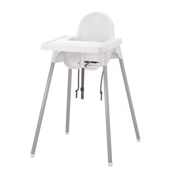 ANTILOP Kerusi tinggi dengan dulang, warna putih/perak 