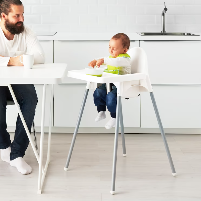 ANTILOP Highchair with tray, white/silver-colour