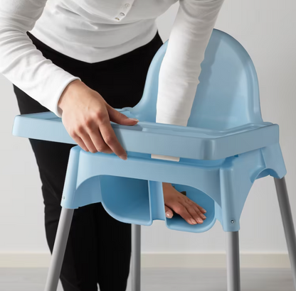 ANTILOP Highchair with tray, light blue/silver-colour